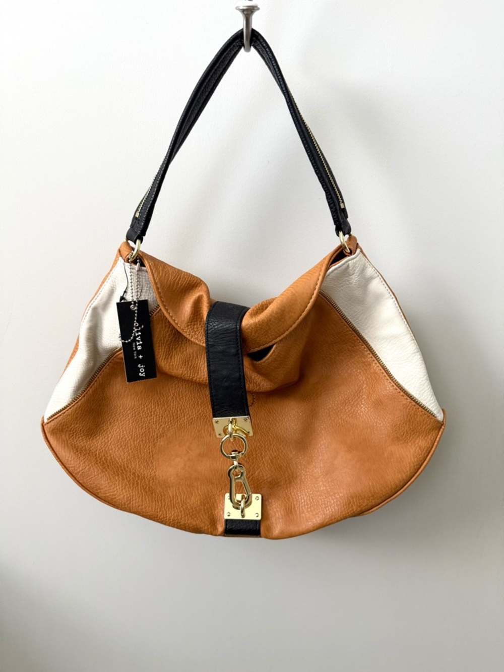 NEW Olivia + Joy Colorblock Hobo Shoulder Bag - Tan, Cream & Black